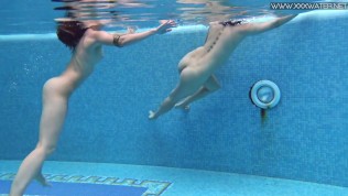 Lizi Vogue and Lady Dee swim and strip naked lesbians